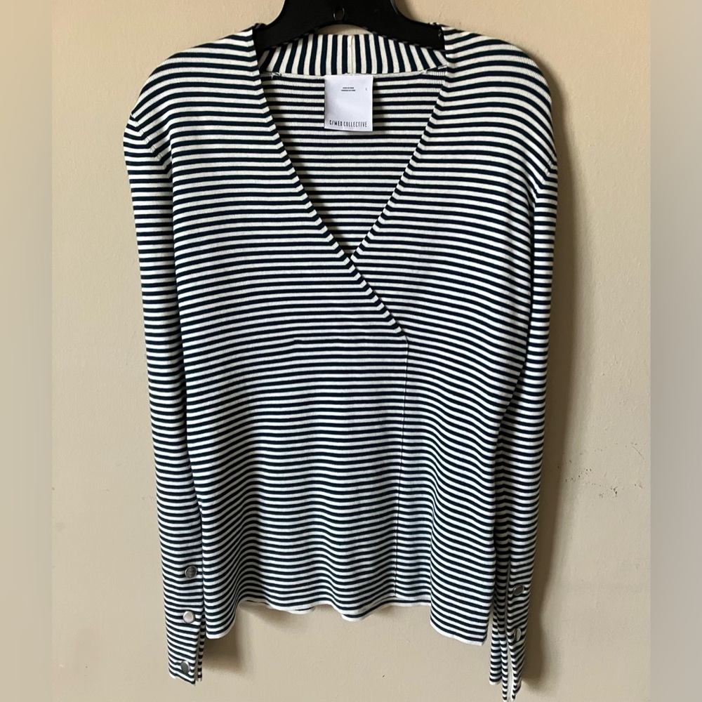 H&M MEO COLLECTIVE Navy and White Striped Long Sleeve Sweater NWOT